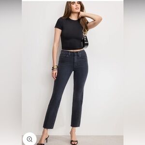 Good American Jeans Stone Washed Black Straight Leg